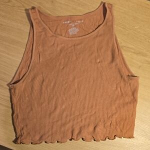 American Eagle Outfitters Tan Ribbed Crop Tank Top M